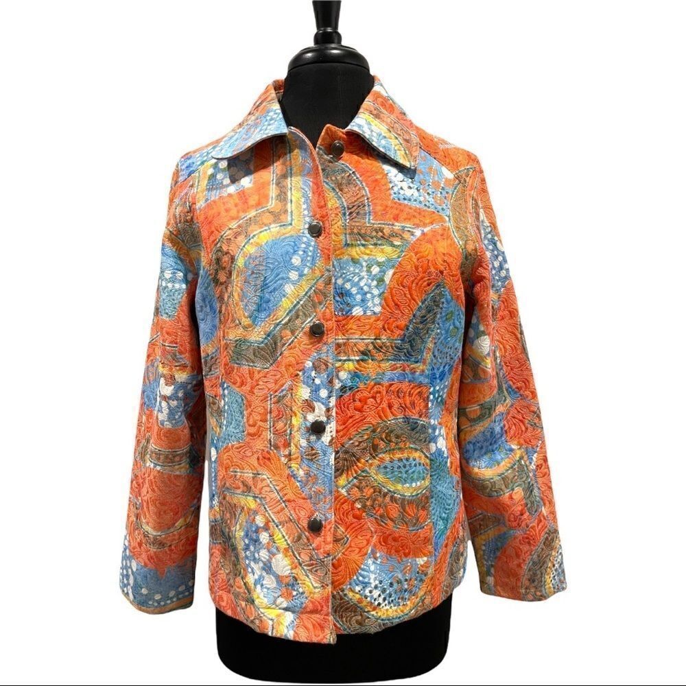 𝅺Kaktus Orange Multicolor Patterned Jacquard Jacket Sz L
